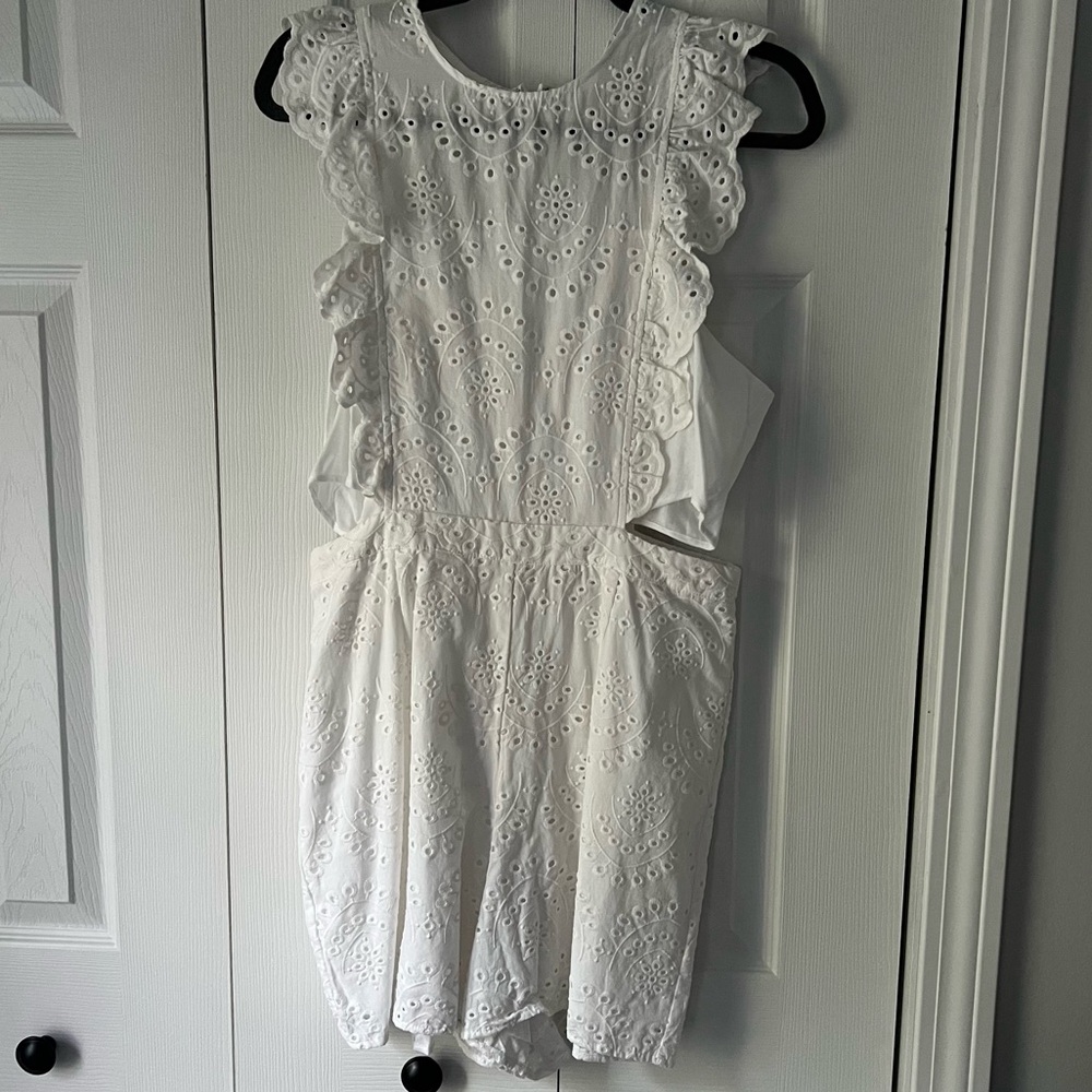 New York & Company White Eyelet Lace Jumpsuit